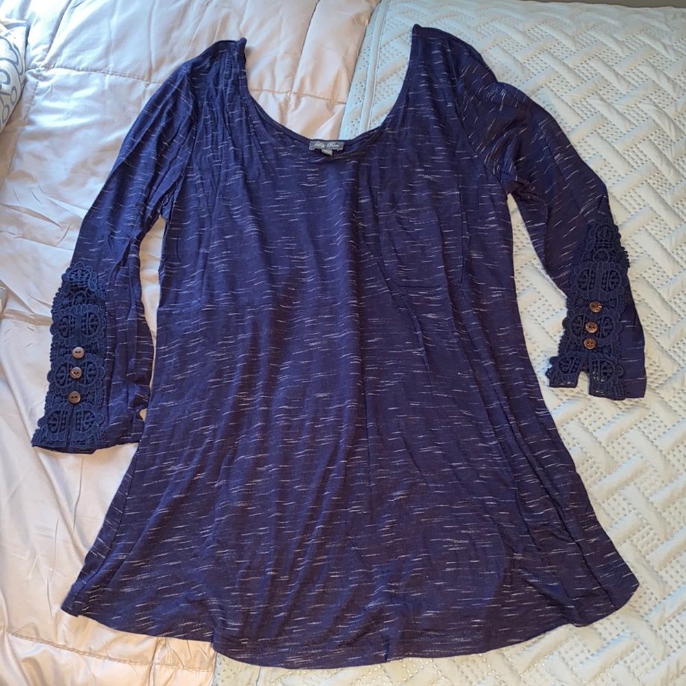 Lily Rose loose  fit flared long sleeve blue tee